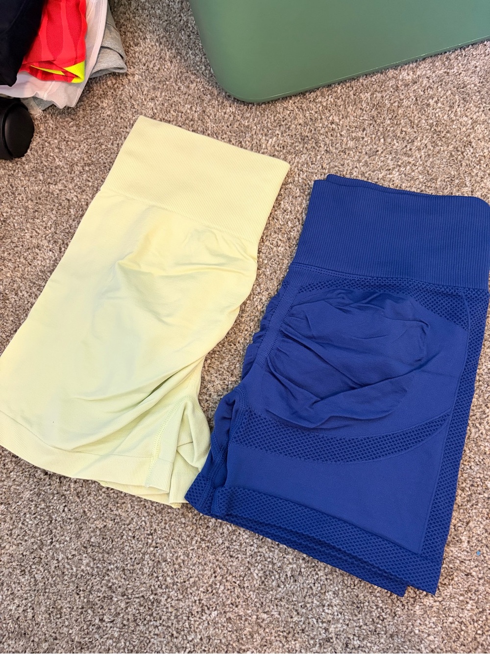 Seamless High-Waist Biker Shorts - Yellow & Royal Blue